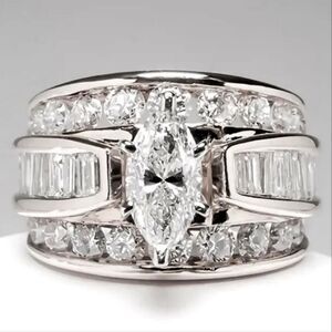 Silver CZ Marquise Cut Wedding Ring